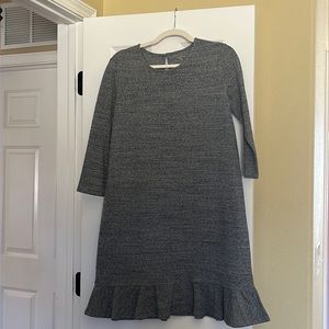 Garnet Hill S Gray Speckle 3/4 Sleeve Mid-weight Cotton Kick-pleat Dress